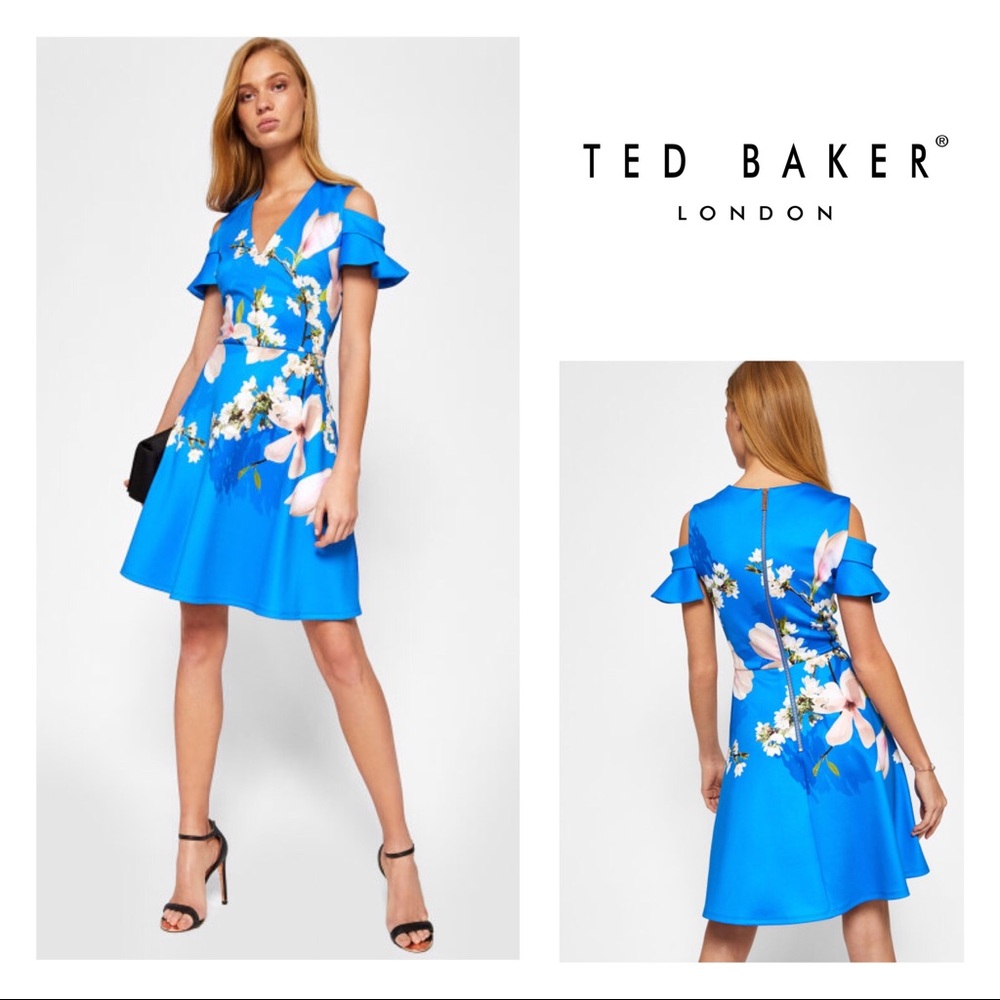 New Ted Baker Ambre Floral Cold-Shoulder Dress